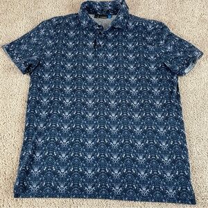 J. Lindeberg Shirt Size L Slim Blue Pattern AOP Performance Golf Polo F110